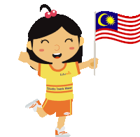 a girl with a cherry in her hair is holding a flag and wearing a yellow shirt that says eduwis