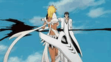 a man and a woman are standing next to each other in a bleach anime .