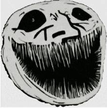 a black and white drawing of a monster face with a large mouth