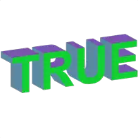 a 3d rendering of the word true in green and blue