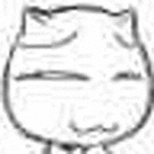 a black and white drawing of a cat 's face with its eyes closed on a white background .