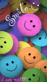 a bunch of colorful smiley faces with the words smile written on top