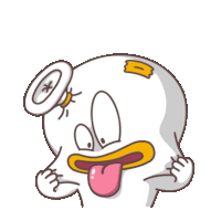 a cartoon character with a bandage on his head is sticking its tongue out