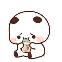a cartoon panda is crying while holding a baby bottle .