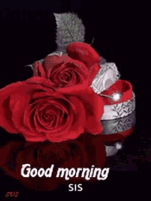 a good morning card with an orange rose in the water