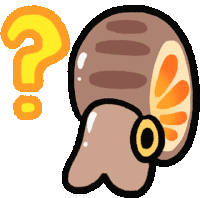 a drawing of a snail with a question mark above it