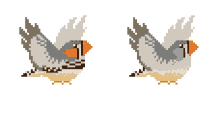 a pixel art drawing of a bird with a yellow beak