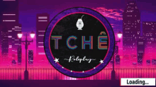 a loading screen for a video game called tche roleplay with a city skyline in the background .