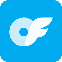 a blue app icon with a white wing and a circle in the middle