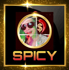 a logo that says spicy with a picture of a woman and a dollar sign