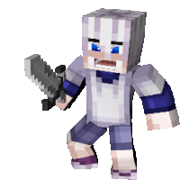 a minecraft character is holding a sword