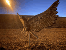 a statue of a bird with its wings outstretched is on a pole