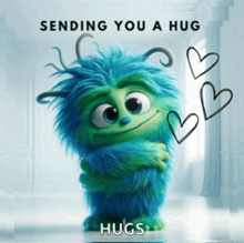 a picture of a stuffed animal with the words " sending you a hug hugs "