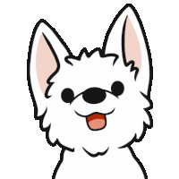 a drawing of a white dog with its tongue out