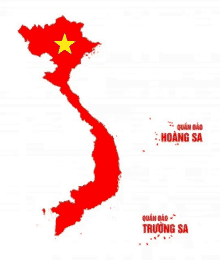 a red map of vietnam with a yellow star on it