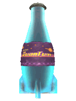 a blue bottle with a purple label that reads quantum