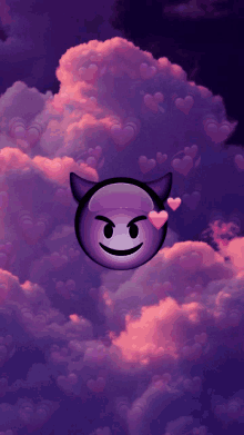 a purple devil emoji with horns and hearts in its eyes