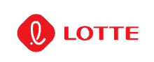 a red and white logo for lotte with a white letter l