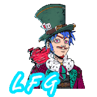 a drawing of a mad hatter with the word lfg written below him