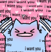 a drawing of a cat with the words i want you surrounding it