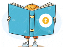 a cartoon drawing of a boy reading a book with a z on it