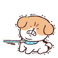 a cartoon of a dog wearing a blue collar and leash