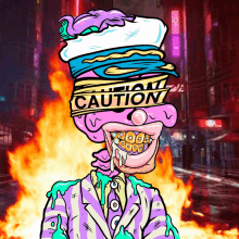 a cartoon of a man with a caution tape around his face