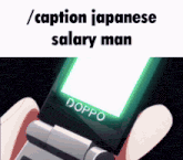 a person is holding a flip phone that says doppo
