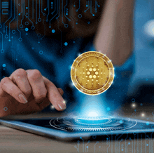 a cardano coin is displayed on a tablet screen