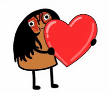 a cartoon character holds a large red heart in his hands