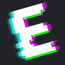 a white letter e is surrounded by green and purple stripes