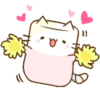 a cartoon drawing of a marshmallow cheering with hearts around it