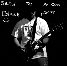 a black and white photo of a man playing a guitar with the words send to a cool black and sexy written on the bottom