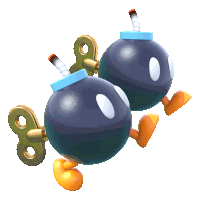 a couple of cartoon bombs with a blue top and a gold key