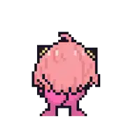 a pixel art drawing of a pink cupcake with a strawberry on top of it .