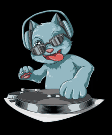 a cartoon cat wearing headphones and sunglasses is playing music