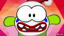 a cartoon character with a santa hat on is crying