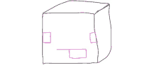 a black and white drawing of a cube with a face drawn on it