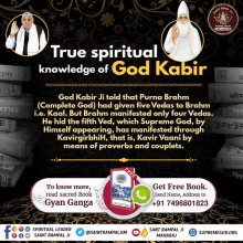 a poster that says ' true spiritual knowledge of god kabir '