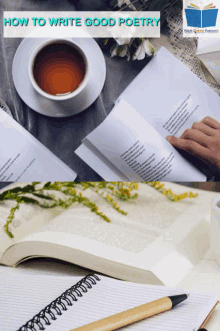 a book is open to a page that says ' how to write good poetry ' on it