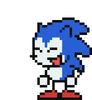 a pixel art drawing of sonic the hedgehog with his tongue out .