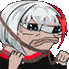 a pixel art drawing of a girl with glasses and a knife in her hand .