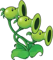 a cartoon drawing of a plant with three green heads