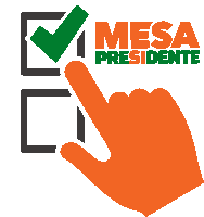 a logo for mesa presidente with a hand pointing at a check box