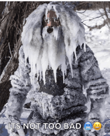 a picture of a person covered in snow with the words it 's not too bad