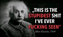 a black and white photo of albert einstein with a quote from 1940