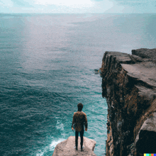 a person standing on a cliff overlooking the ocean