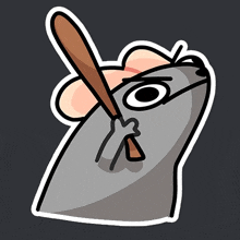 a cartoon drawing of a mouse holding a baseball bat