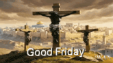 a painting of jesus on a cross with the words good friday below it