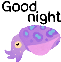 an illustration of a purple octopus with the words good night below it